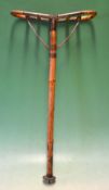 Early Bamboo/Whole Cane, brass and metal shooting stick – with matching folding seating stamped with