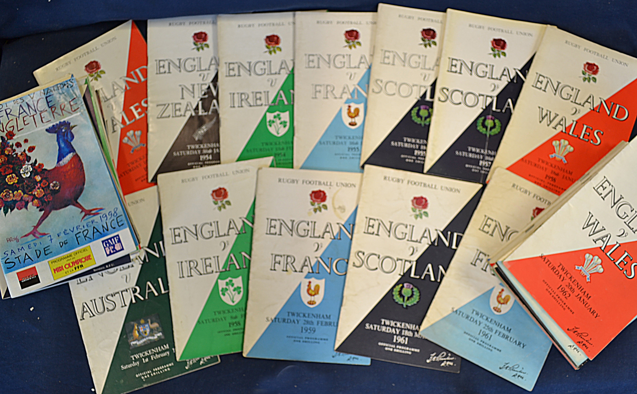 Collection of England rugby international programmes from 1954 onwards to include both 5 Nations and