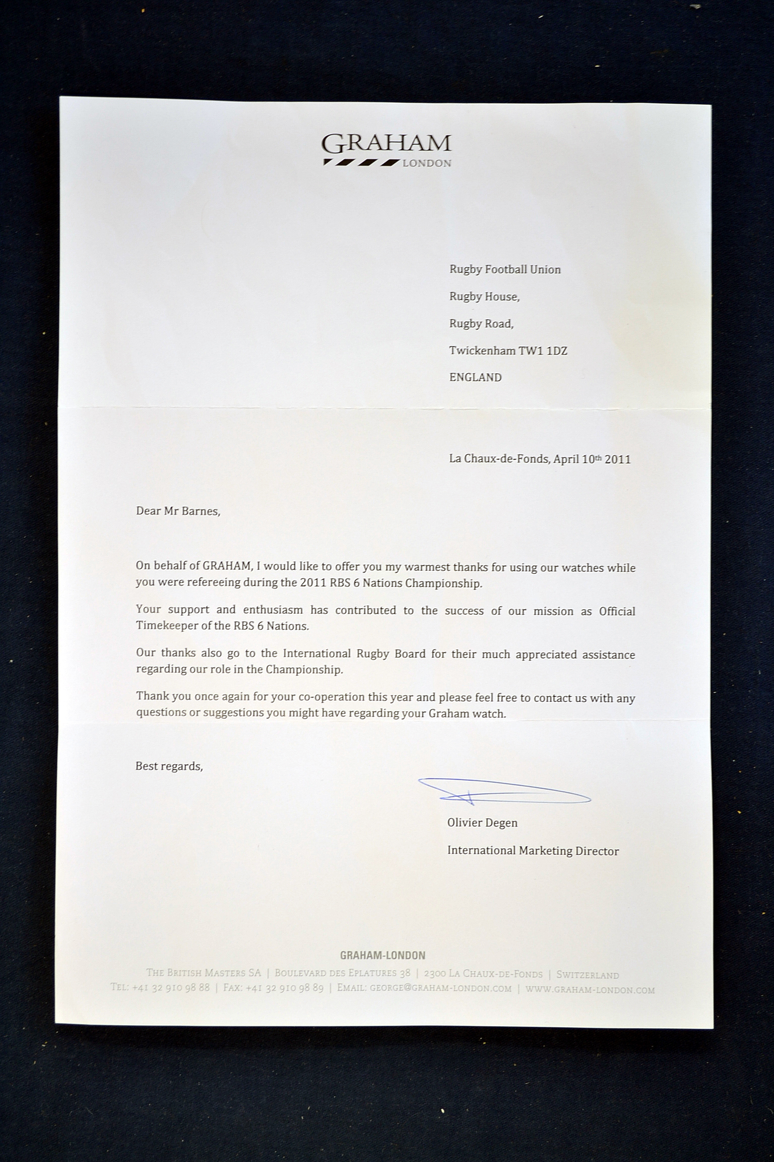 Rare Graham London Official RBS 6 Nations Time Keepers Sponsors Referee Match Watch. Rare Graham - Image 15 of 16