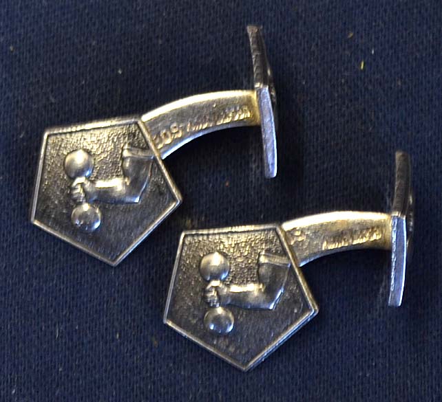 Weightlifting - Fine pair of Danish silver cufflinks made by Knut Larsen and stamped 830 – c/w