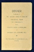 1931 South Africa v Durham rugby signed Dinner Menu dated 24/10/1931 at the Palatine Hotel,