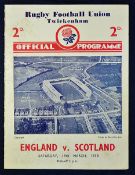 1938 Scotland’s Rugby Grand Slam/Triple Crown season. 1938 England v Scotland rugby programme -
