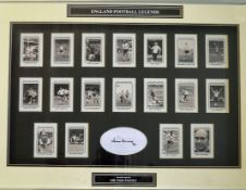 Interesting Signed Sir Tom Finney England Football Legends Display with 18 printed images of various