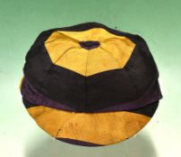 Early and interesting silk cricket cap – in purple, black and gold bands – ex Plikington Collection