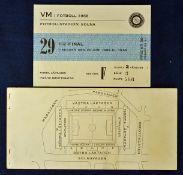 1958 World Cup Semi-Final match ticket Brazil v France 24 June 1958 in Stockholm, ticket in very
