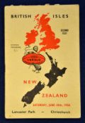 1950 British Lions v New Zealand rugby programme – 2nd Test match played on the 10th June at