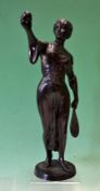 Late Vic Tennis bronze figure c. 1900 – of a female tennis player about to serve - mounted on a