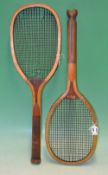Good “Favourite” wooden fishtail tennis racket - fitted with red and plain double centre mains