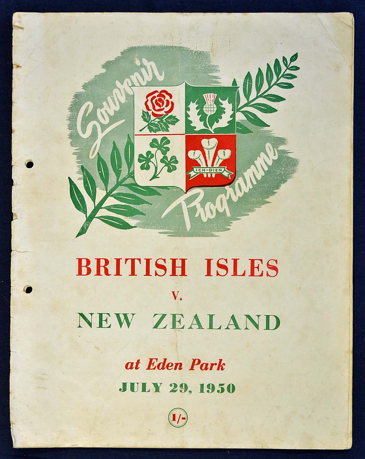 1950 British Lions v New Zealand rugby programme – 4th Test played on the 29th July at Eden Park - Image 2 of 2