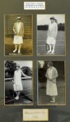 Helen Wills Moody signed tennis display -comprising 4x original E Trim & Co Wimbledon postcards