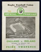 1935 Ireland Rugby Championship Season. 1935 England v Ireland rugby programme - played on