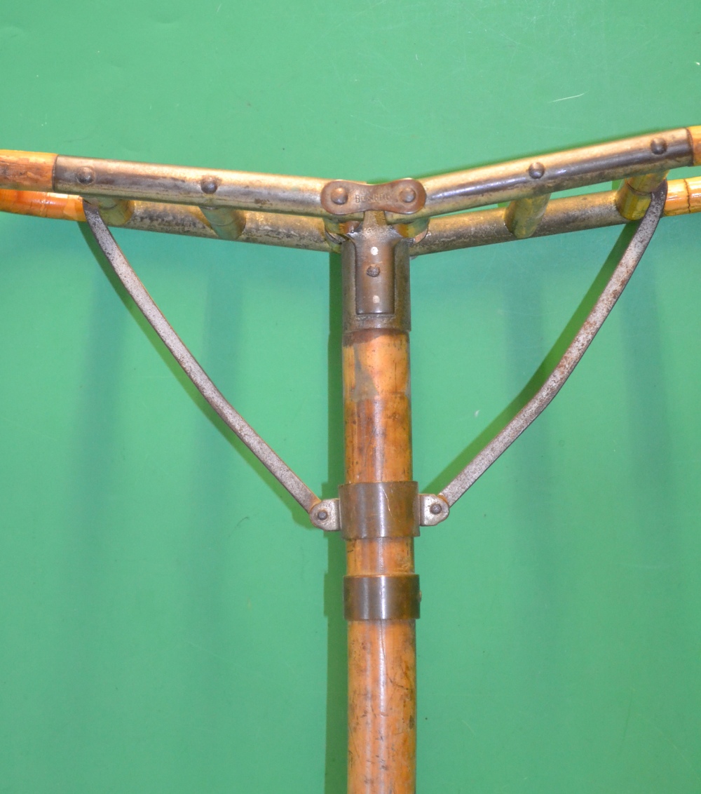 Early Bamboo/Whole Cane, brass and metal shooting stick – with matching folding seating stamped with - Image 2 of 2