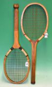 “The Wimbledon” wooden fish tail tennis racket - concave wedge with wrapped shoulders, double centre