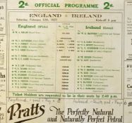 1927 England v Ireland rugby programme - played on February 12 - large single sheet programme with