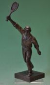 Late Vic Tennis spelter figure c. 1900 - a male tennis player wearing a period cap, playing an
