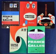 5x 1960s France v Wales rugby programmes - to include complete run of Wales (A) to incl ’61 & ’67
