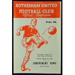 Football League Cup Semi-Final programme 1961 Rotherham United v Shrewsbury Town dated Tuesday 21