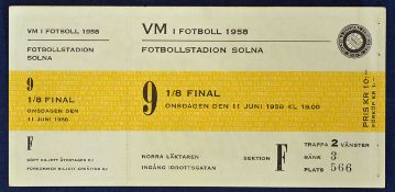 1958 World Cup match ticket Mexico v Wales 11 June 1958 in Stockholm. Complete ticket with