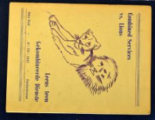1962 South Africa Combined Services v Lions rugby programme dated 11/07/162 at Potchefstroom with