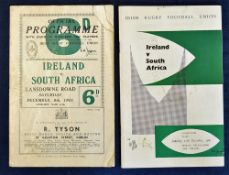 2x Ireland v South Africa rugby programmes – to incl ’51 (pocket and match wear with 3 corners torn)