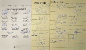 1995 & 1996 Pakistan cricket signed team sheets featuring players such as Akram, Sohail, Malik and