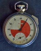Authentic stainless steel 1950s referee’s stop watch by Ingersoll, of London, the clock face has one