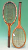 2x Geo.G Bussey & Co convex wooden tennis rackets to incl “Club Crown” and a “Double 3 Main” both