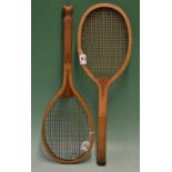 Good ‘King’ wooden fishtail tennis racket with convex wedge and stamped ‘The Sports Supply