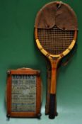 A very early Dunlop Maxply tennis racket, press and cover – retailed by Austin’s Sports House,