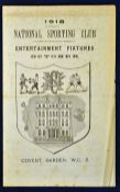 Scarce 1918 National Sporting Club programme with fights on 07, 14, 21 and 28 October 1918 at Covent