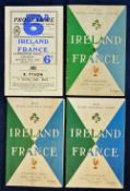 4x 1950s Ireland v France rugby programmes to incl ’51 Ireland Champion, ’55 (F), ’57, and ’59 (