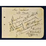 Rare 1928 New Zealand rugby “All Blacks” signed autograph album page signed in ink by 13 players
