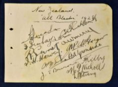 Rare 1928 New Zealand rugby “All Blacks” signed autograph album page signed in ink by 13 players