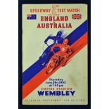 1952 England v Australia Speedway Programme – 2nd Test at Wembley Empire Stadium on Thursday 26th