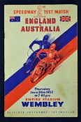 1952 England v Australia Speedway Programme – 2nd Test at Wembley Empire Stadium on Thursday 26th