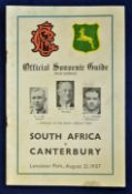 1937 South Africa v Canterbury rugby programme - played at Lancaster Park Christchurch on August