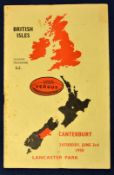 1950 British (Lions) Isles v Canterbury rugby programme - played at Lancaster Park on Saturday 3rd