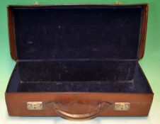 A fine leather case – a good block leather case with the initials HWH embossed to the lid c/w blue