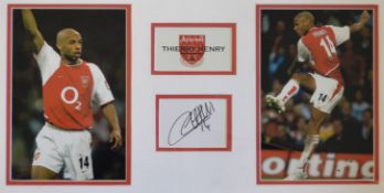 Arsenal legend Thierry Henry autographed montage including 2x 2003 action shot colour prints and