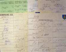 Collection of 1992 onwards Derbyshire CCC signed team sheets featuring DeFreitas, Dean, Cork,