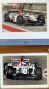Signed Jensen Button Formula One racing photographs driving for BAR both action shots in colour