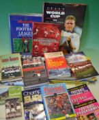 Box of mixed football items incl Danbury Mint Manchester United clock, The Official Biography of