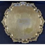 Silver plated tray ‘The Brands Hatch Shield Competition sidecar (Passenger)’ ‘K. Scott’ inscribed to