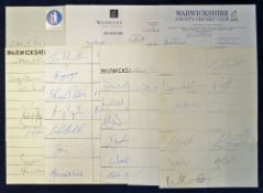 Selection of 1995 onwards Warwickshire CCC signed team sheets and cards with players such as