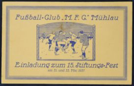 1927 Football Club Muhlau (Germany) 4 page Card Festival Programme 21 & 22 May 1927 with teams