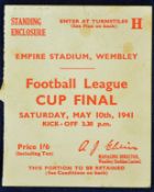 Scarce War Cup Final Wembley ticket, 1941 Arsenal v Preston North End, 10 May 1941, price 1/6d G