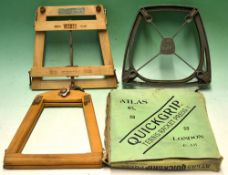 3x collectable tennis racket presses to incl an unused Atlas “Quick-grip” press in the maker’s