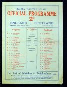 1930 England v Scotland rugby programme - played on Saturday 15th March - England drew the match 0-0