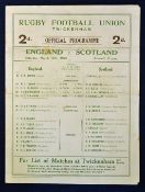 1928 England v Scotland rugby programme - played on March 17 securing The Grand Slam their last game