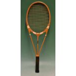 Fine and scarce Hazells Streamline Green Star tennis racket, c/w green whipping, green makers decal,